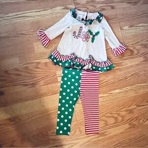 Bonnie Baby 2PC Christmas Outfit Long Sleeve Top & Leggings Size 18 Months